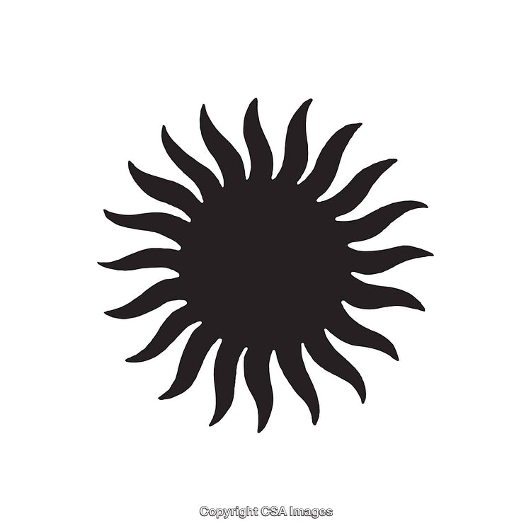 Black Sun Silhouette With Abstract Wavy Rays on White Background