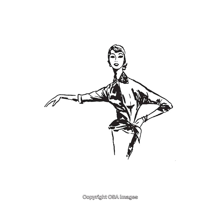 Elegant Black and White Illustration of a Fashionable Woman in Pose