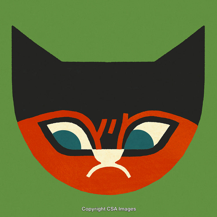 Modern Art Illustration of a Stylish Cat Face Design on Green Background