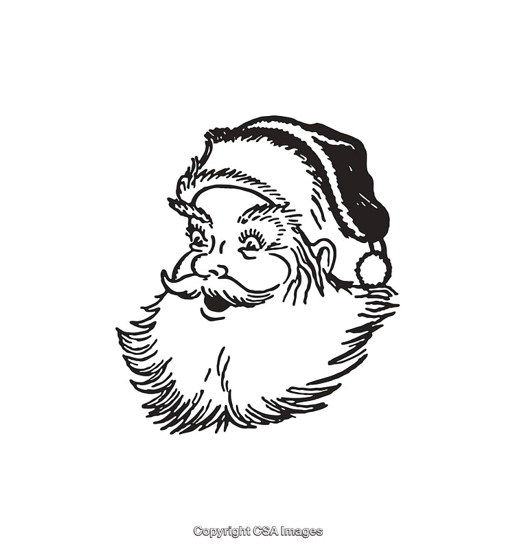 Vintage Black and White Line Art of Jolly Santa Claus Face
