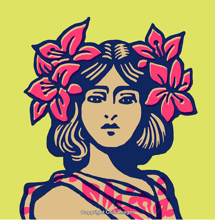 Colorful Line Art Illustration of a Woman with Floral Accents