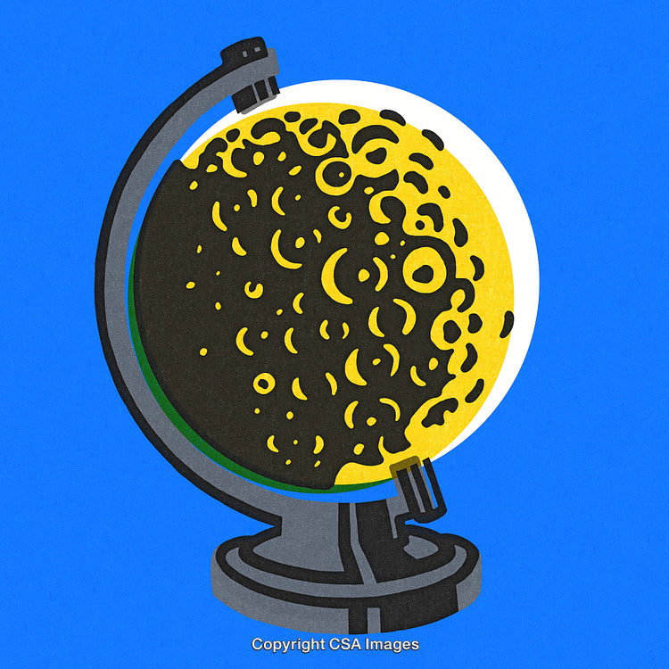 Illustration of a Lunar Surface Globe on a Blue Background