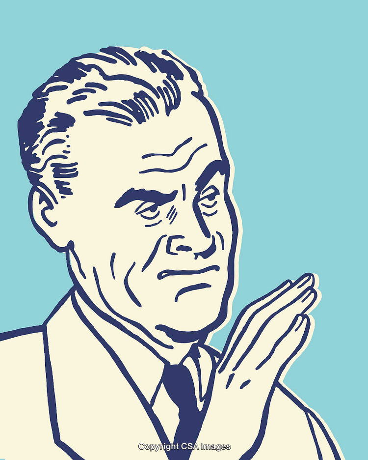 Retro Inspired Pop Art Illustration of a Thoughtful Businessman in Blue Tones