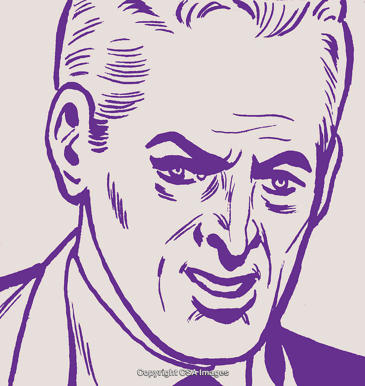Retro Style Line Art of a Man's Pensive Facial Expression
