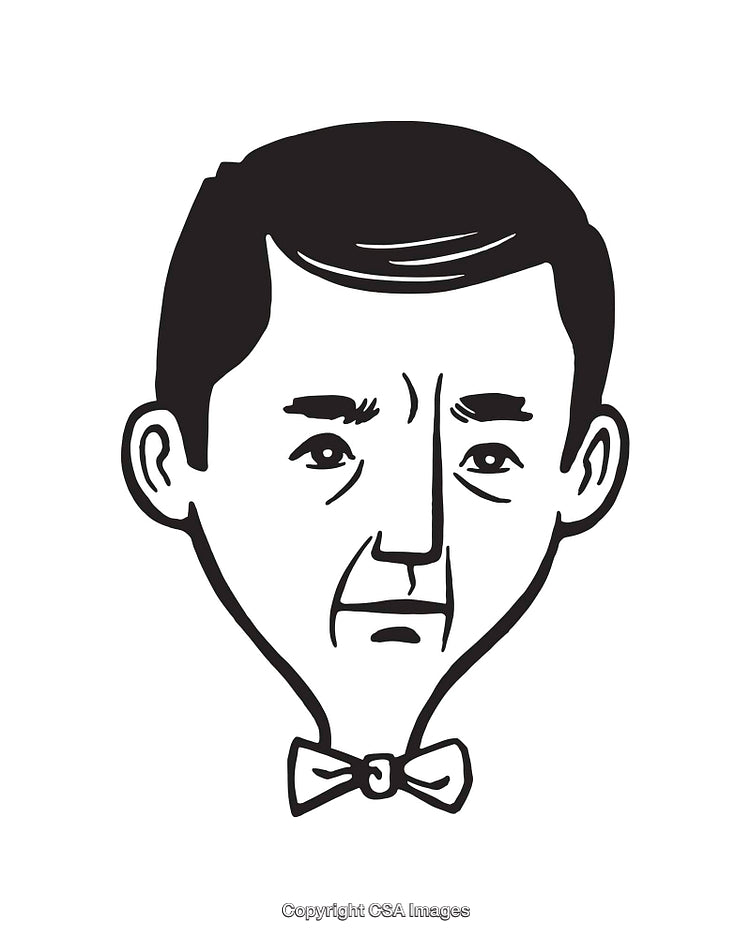 Elegant Black and White Line Art of a Man with Bow Tie Portrait