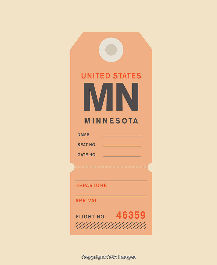 Retro Style Minnesota Travel Tag Featuring Vintage Design and Airline Details