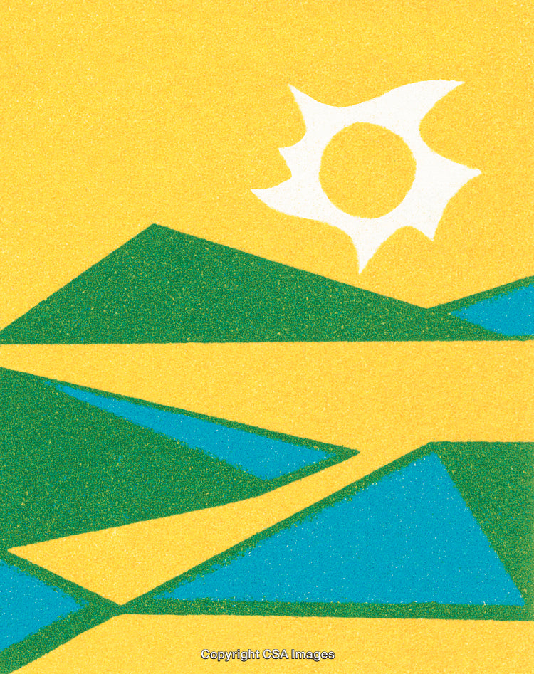Abstract Geometric Landscape With Sun and Minimalist Design