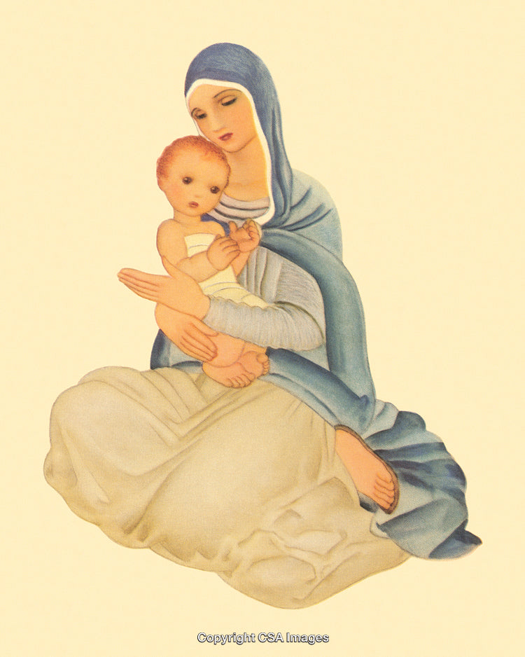 Tender Mother and Child Illustration in Serene Pastel Tones