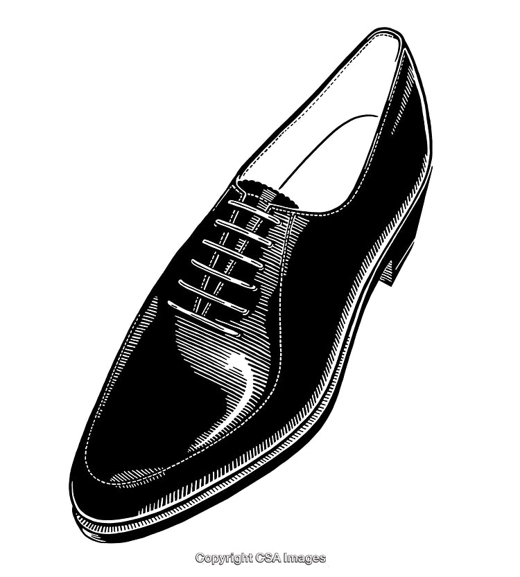Black And White Engraving of a Classic Formal Shoe Illustration