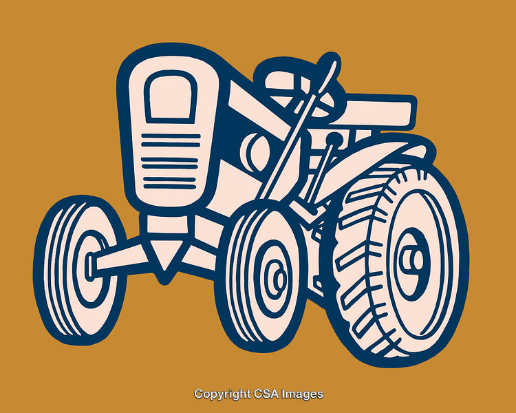 Retro Tractor Illustration in Blue and Beige Color Scheme