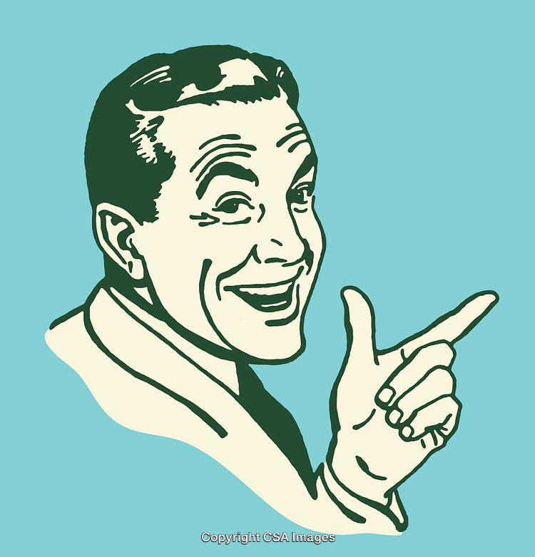 Retro Line Art Illustration of a Smiling Man Gesturing Confidently