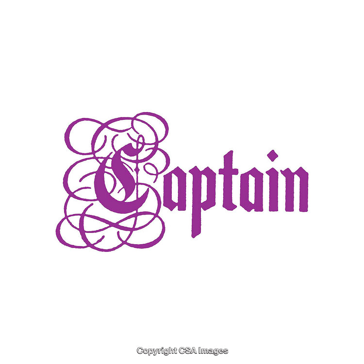 Ornate Decorative Typography Featuring the Word Captain in Purple Script