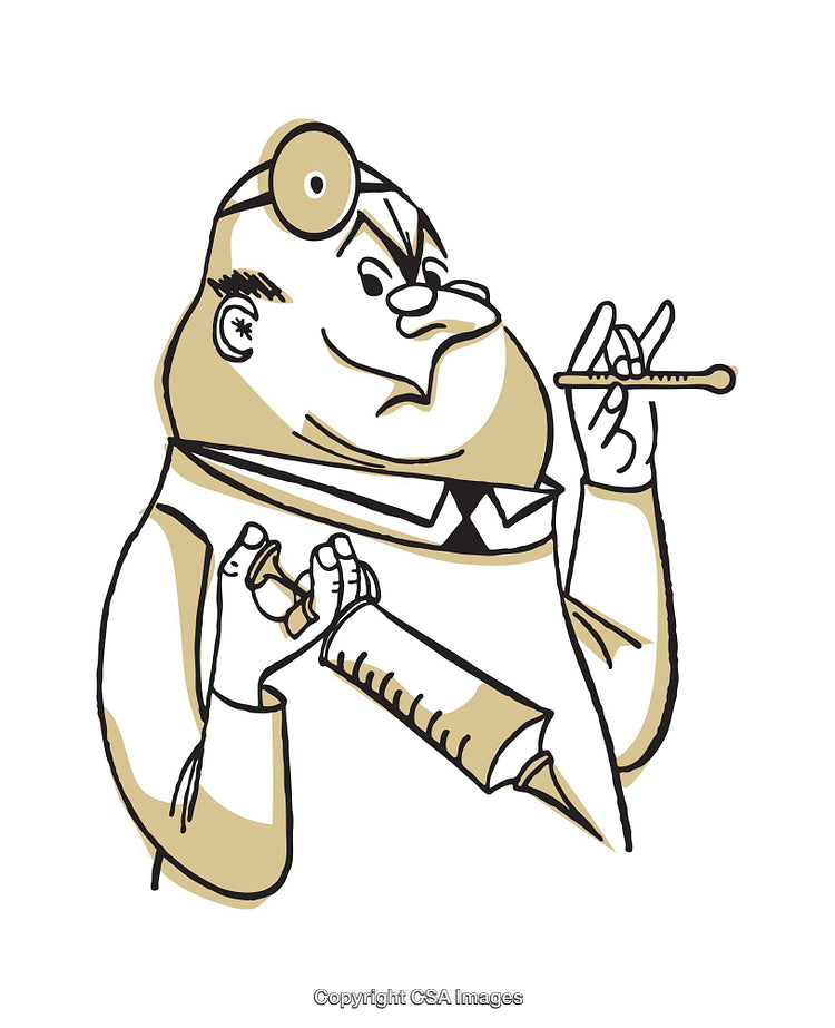 Cartoon Illustration of a Doctor Holding a Syringe and a Thermometer