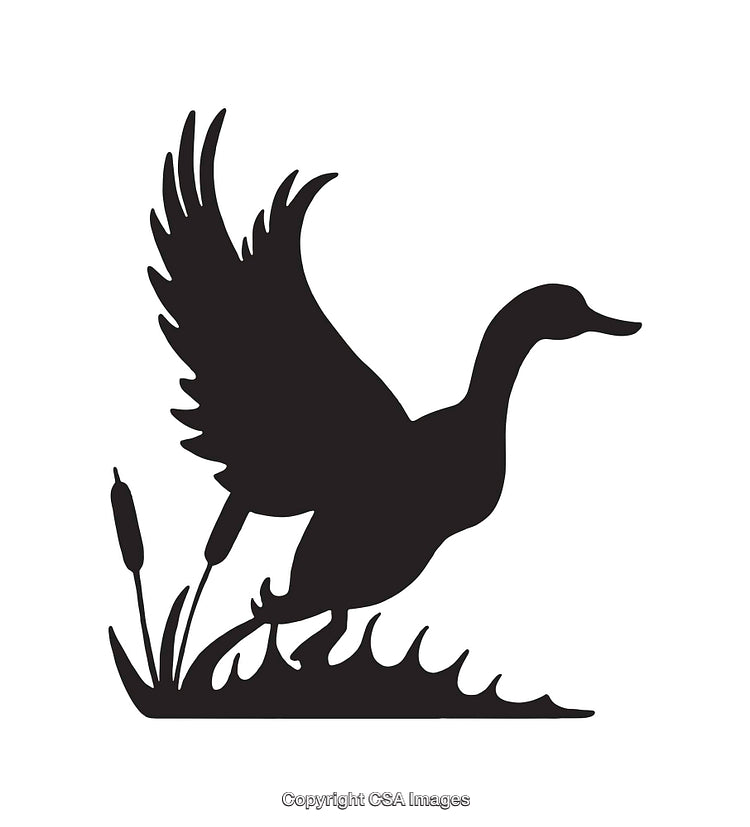 Black Silhouette of a Duck Flying Amidst Nature Elements
