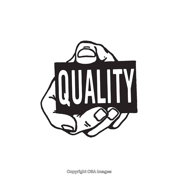 Hand Holding a Quality Sign in Black and White Line Art