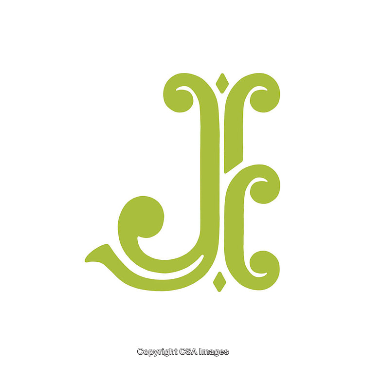 Intricately Designed Green Decorative Letter J on White Background