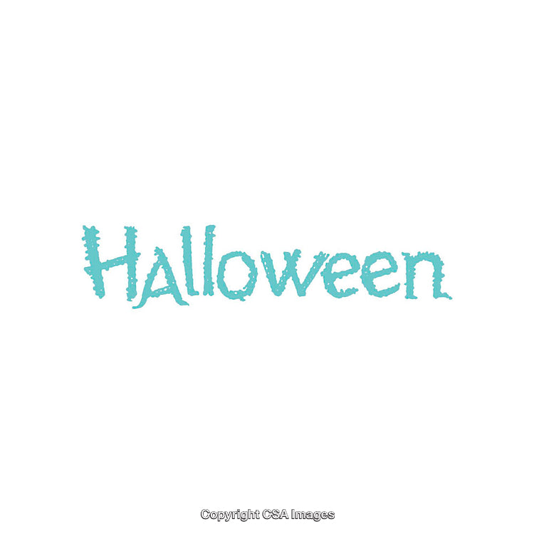 Halloween Text in Blue-Green Stylized Font on White Background
