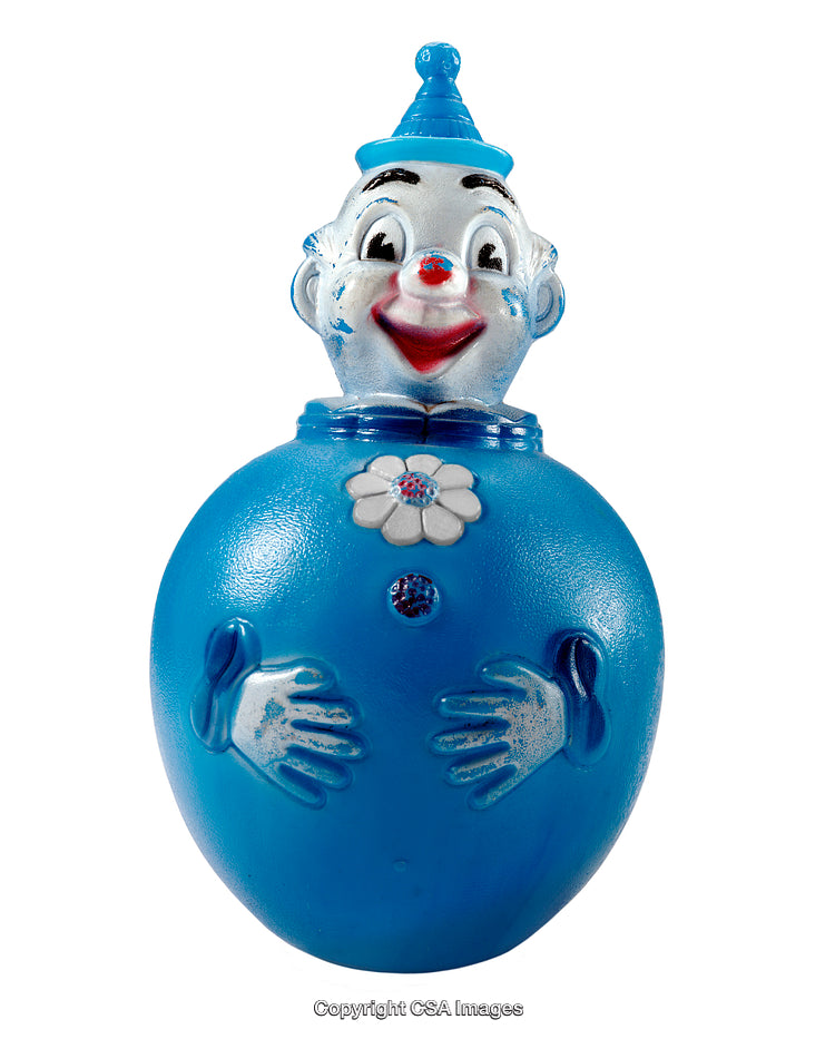Vintage Blue Clown Figurine With Red Nose and Happy Expression