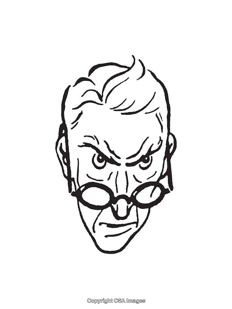 Black and White Illustration of a Serious Face Wearing Glasses