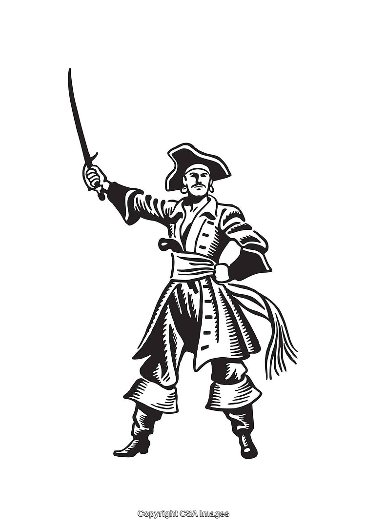 Black and White Pirate Illustration with Sword Artfully Rendered
