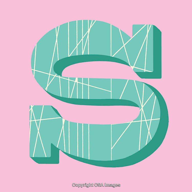 Colorful Stylized Letter S With Artistic Textures on Pink Background