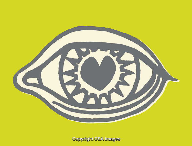 Abstract Hand-Drawn Eye Illustration with Heart Symbol in Bright Colors
