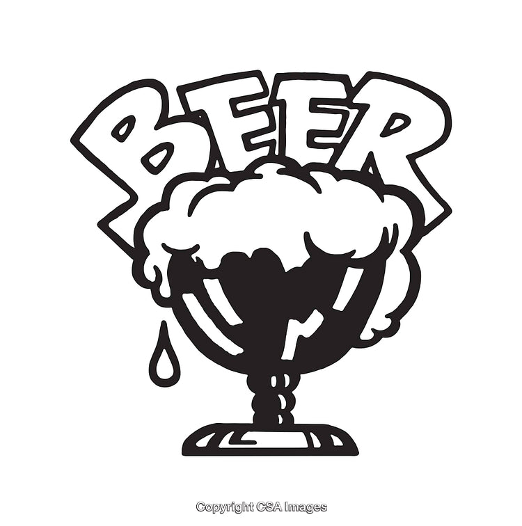 Retro Black and White Beer Line Art with Foam and Dripping Design