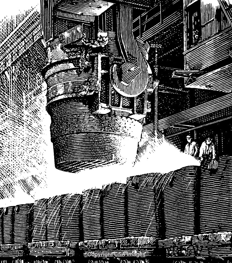 Industrial Scene Depicting Hot Metal Pouring in a Steel Factory