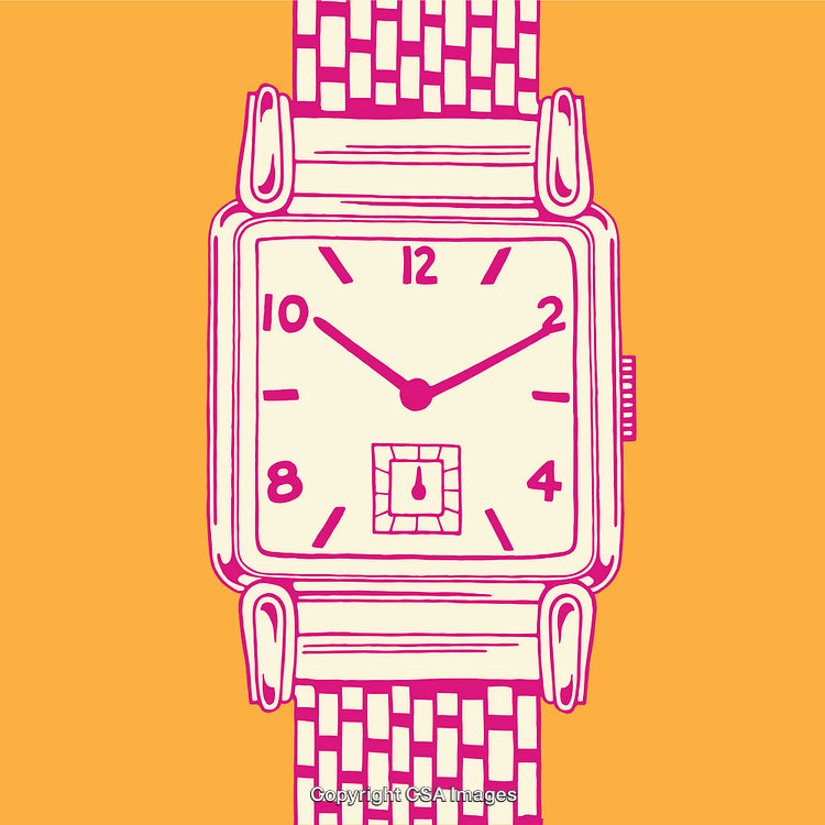 Retro Style Line Art Illustration of a Watch on Orange Background