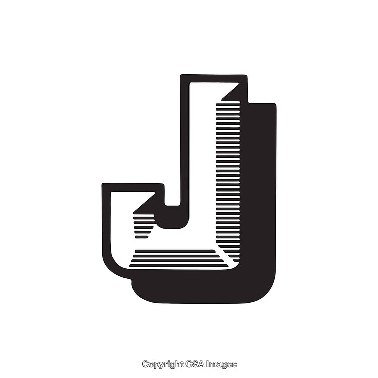 Monochrome Artistic Design of Stylized Letter J With Line Patterns