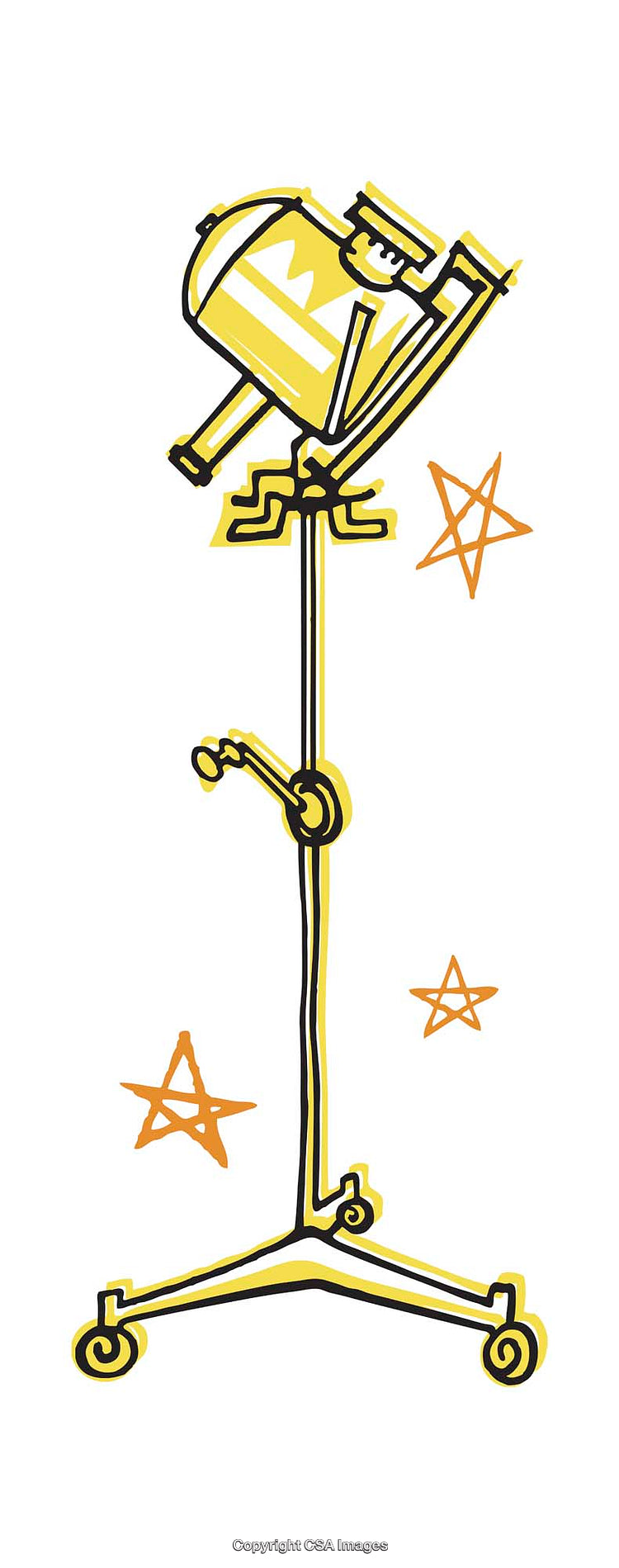 Stylized Illustration of Spotlight on Tripod With Artistic Stars Background