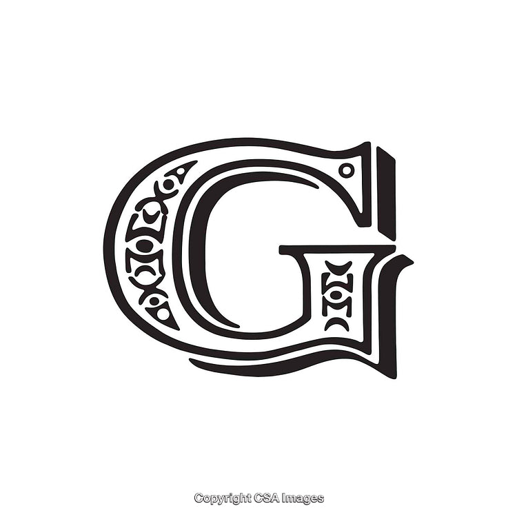 Decorative Letter G Featuring Ornamental Patterns on White Background