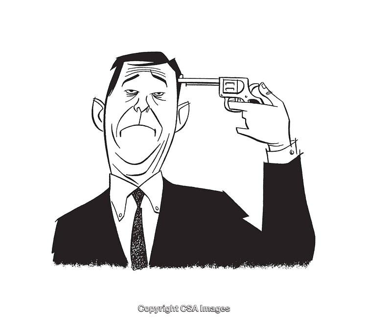 Black And White Illustration of Man in Negative Thought Expression