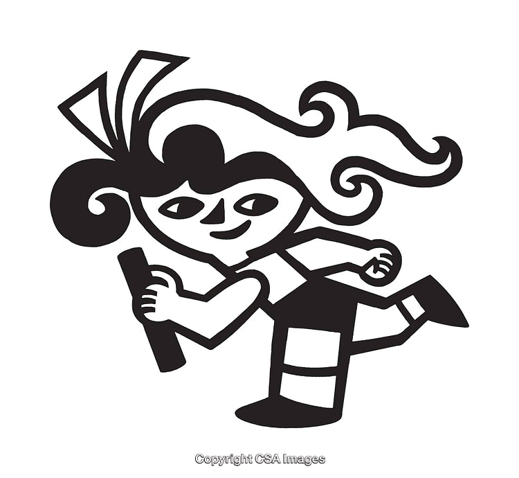 Dynamic Black and White Line Art Illustration of Running Character