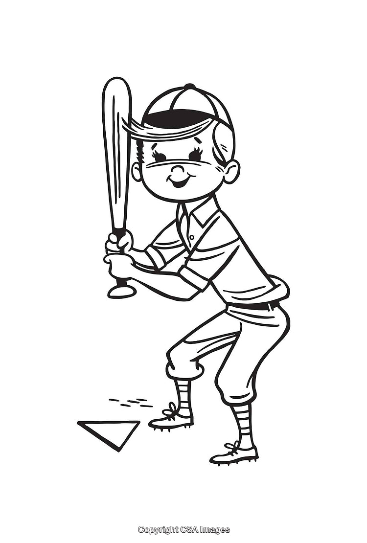 Line Art Illustration of a Baseball Player Holding a Bat