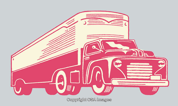 Retro Style Pink and White Truck Illustration on Gray Background