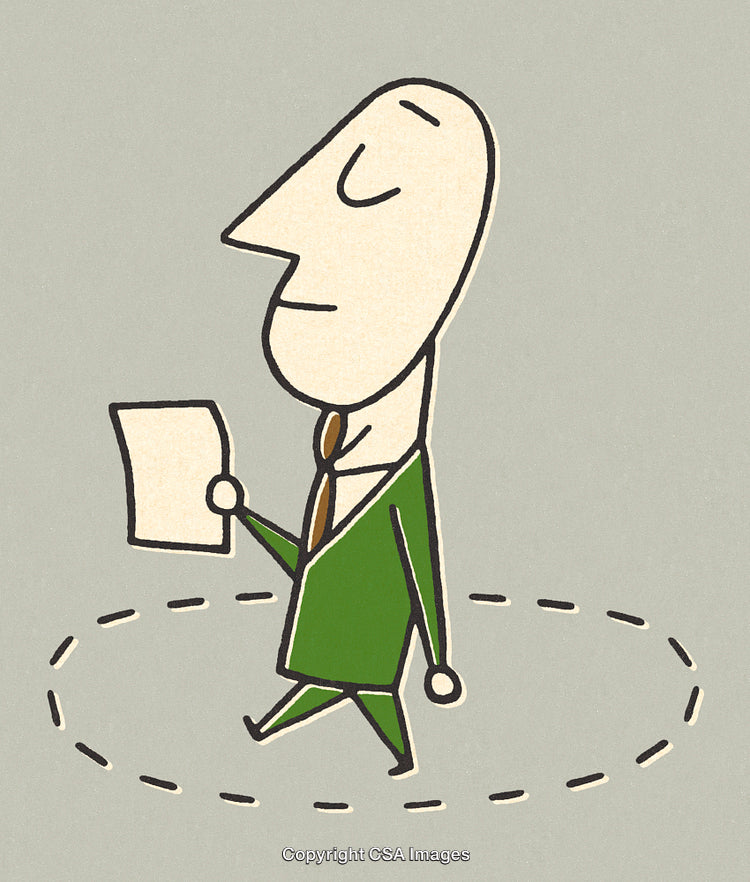 Cartoon Businessman Holding Paper and Walking in a Circular Path