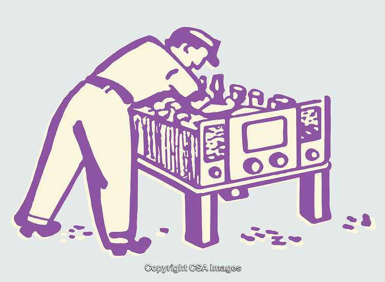 Vintage Style Illustration of Man Engaging with Radio Equipment