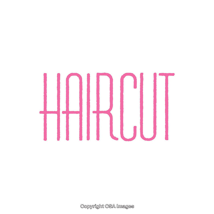 Minimalist Pink Typographic Design Featuring the Word Haircut on White Background