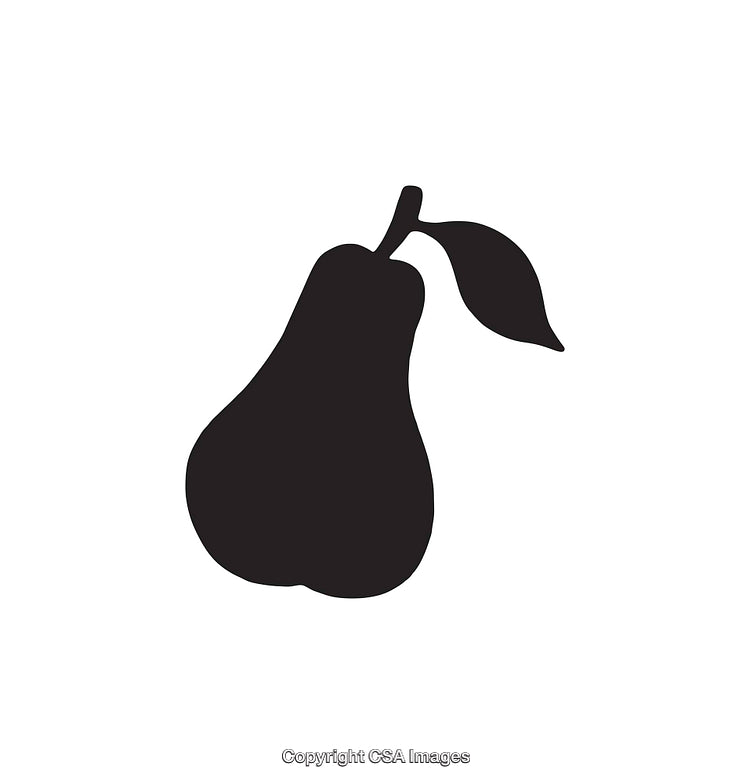 Black And White Pear Icon With Leaf On White Background