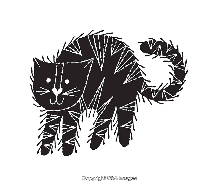 Black And White Line Art Illustration of A Stylized Cat