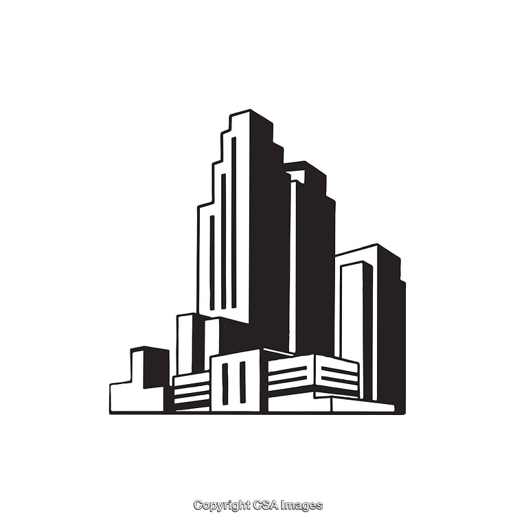 Minimalist Black and White Line Art of City Skyline Buildings