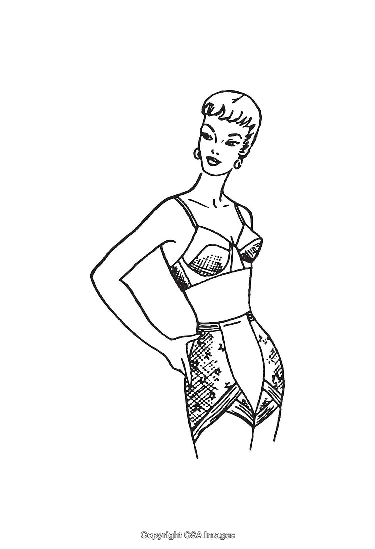 Vintage Line Art Illustration of a Woman in Retro Attire