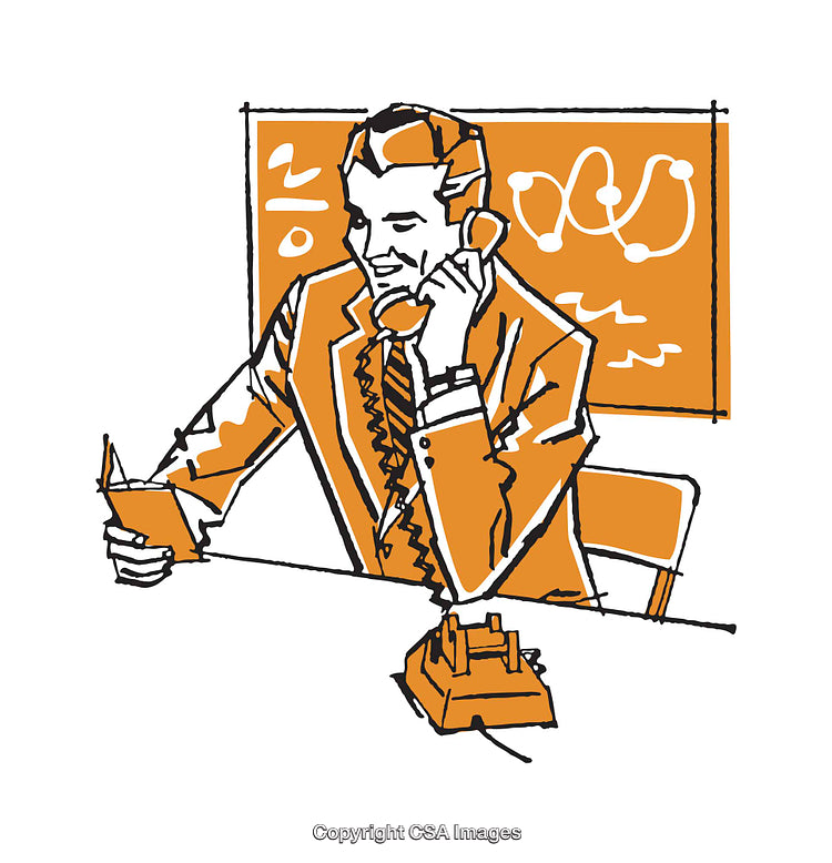 Retro Illustration of a Businessman Relaxed on a Call in Office