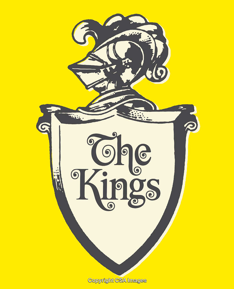 Vintage Heraldic Shield With Knight Helmet Illustration on Bright Yellow Background