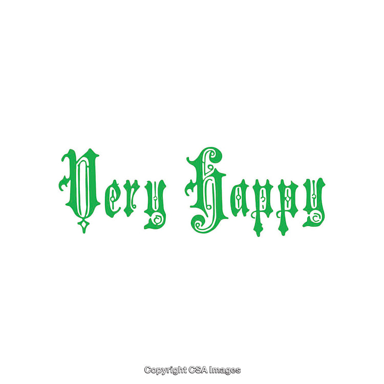 Green Decorative Typography Design Reading Very Happy on White