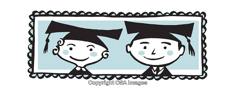 Whimsical Illustration of Graduates in Caps Celebrating School Completion
