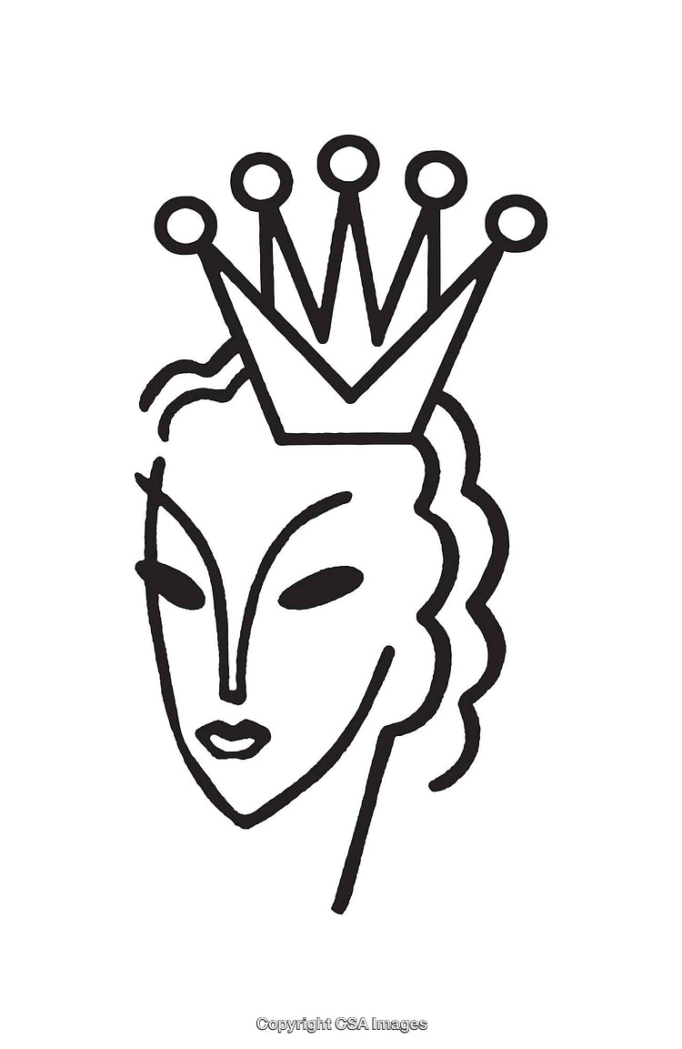 Simple Line Art of a Crowned Elegant Face Design Sketch