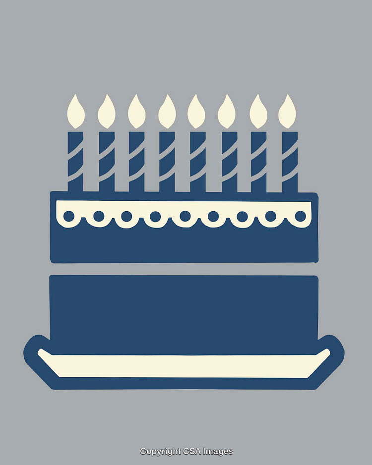 Color Illustration of a Birthday Cake with Candles on Gray Background