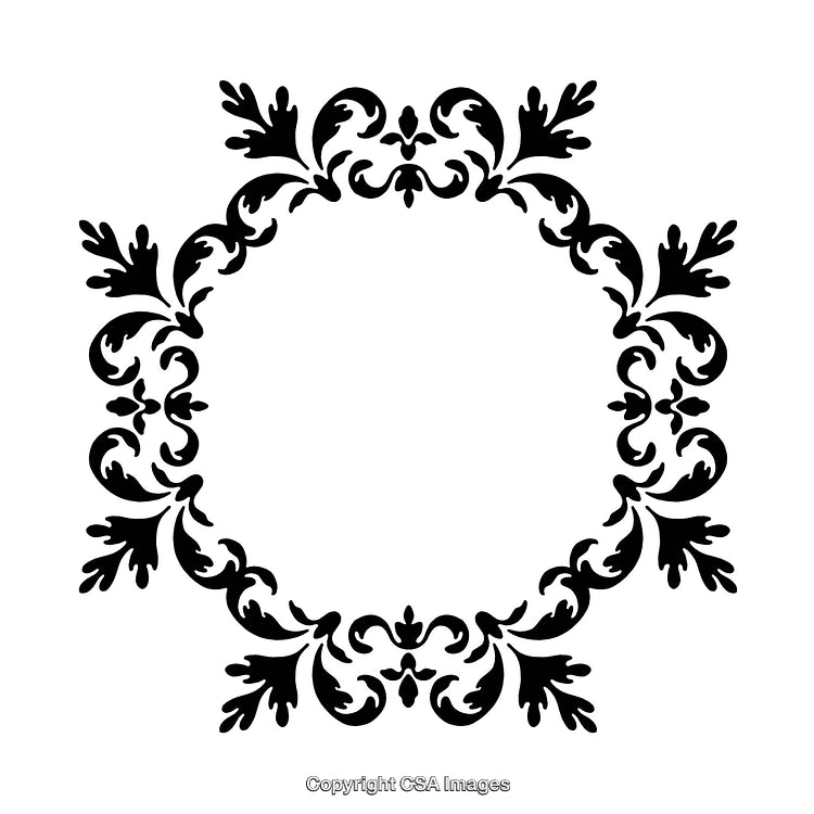 Elegant Black and White Ornamental Border Design in a Circular Format